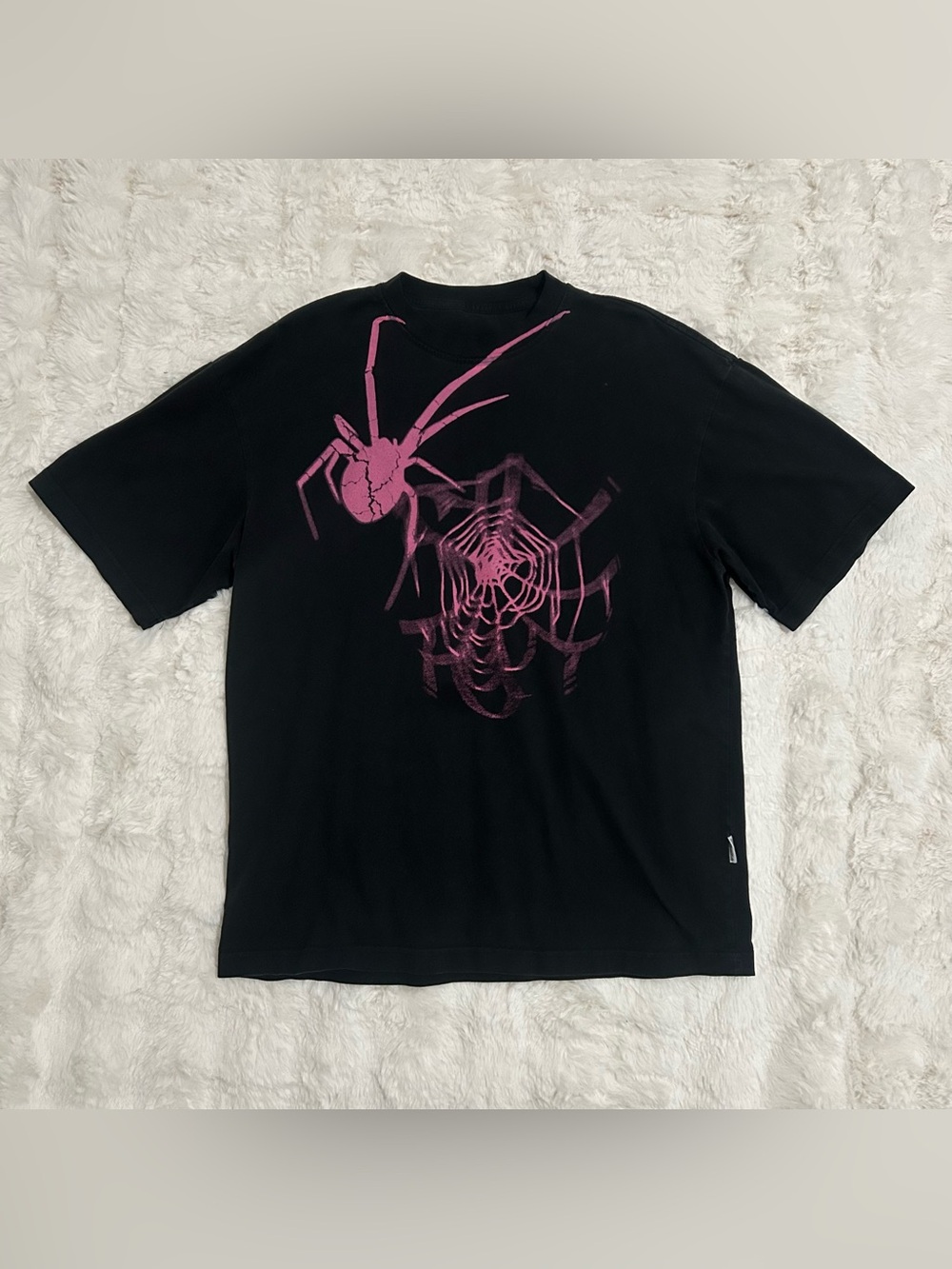 Pink Spider Web Graphic Oversized Tee Size Medium Black Streetwear Shirt